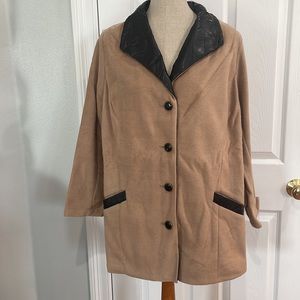 Bob Mackie fleece jacket wearable art beige coat black faux leather size 3X nwts